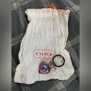 Coach Multicolor Heart Keychain with Silver Details